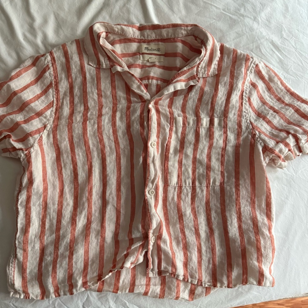 Madewell Cropped Linen easy short sleeve Shirt -